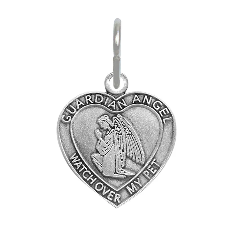 1-1/8 Inch Pewter Heart and Guardian Angel Pet Medal