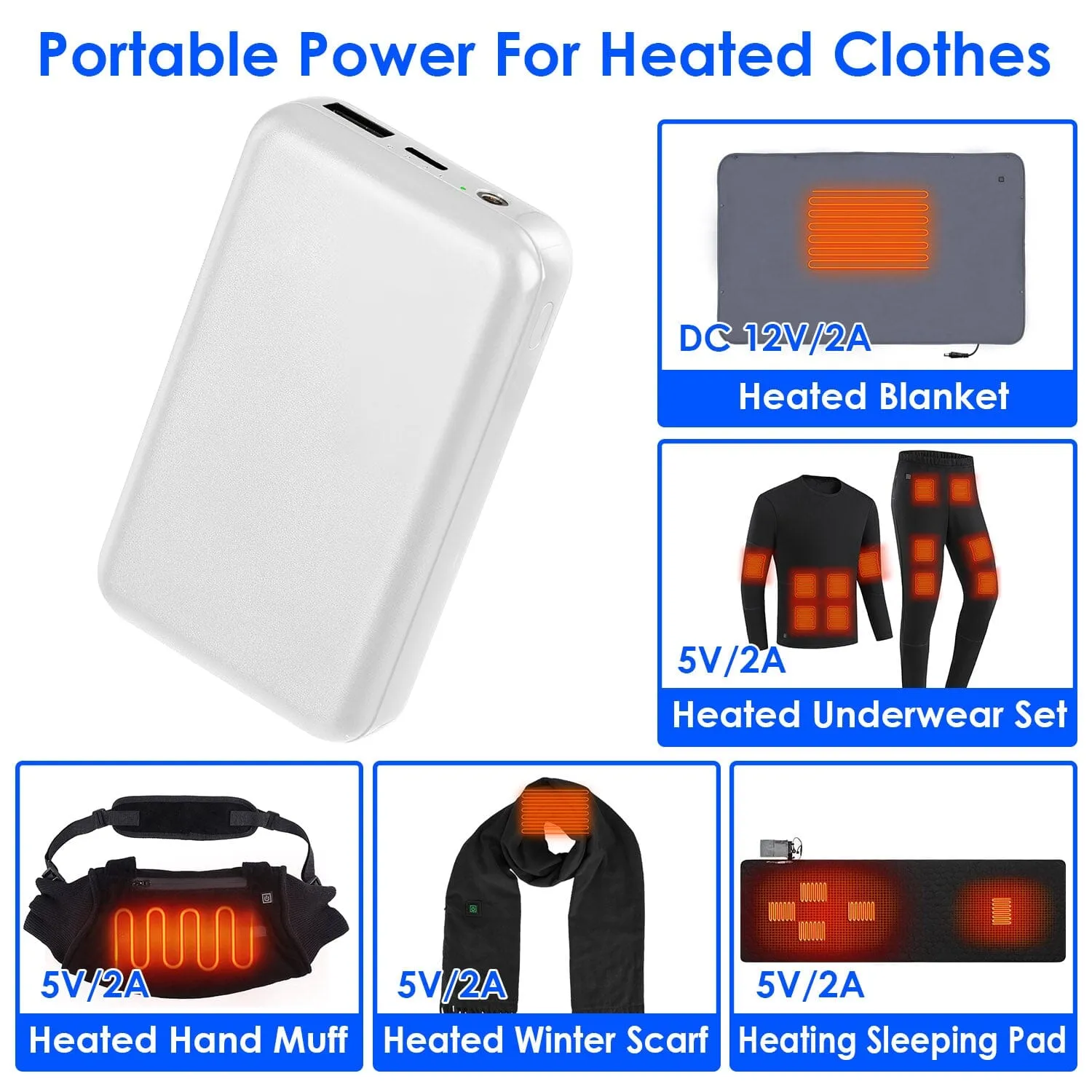 10000mAh Portable Charger Battery Pack for Heated Blanket Vest Jacket