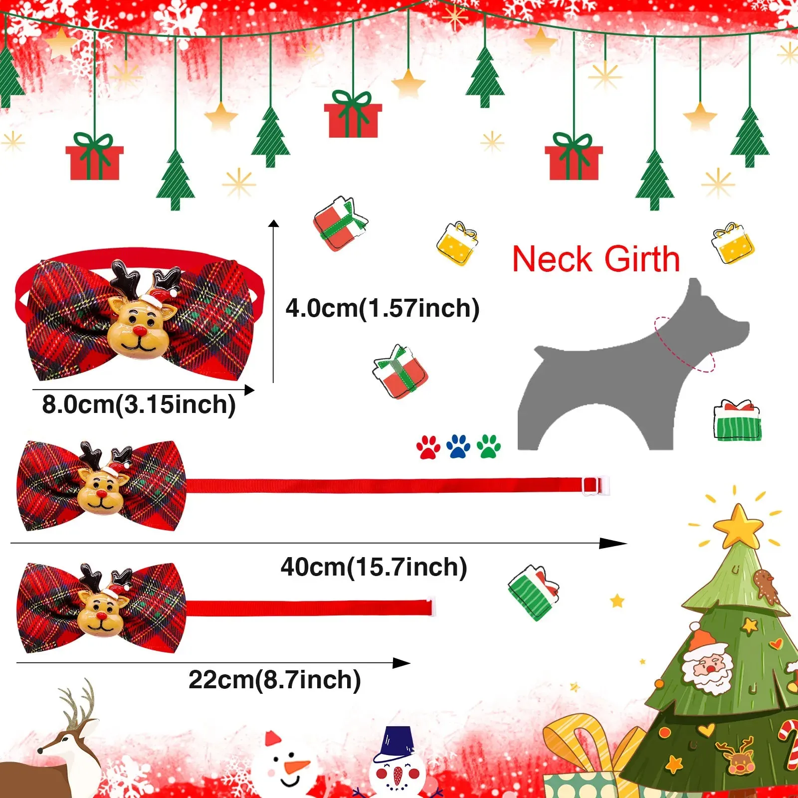 10PCS Christmas Dog & Cat Bowties - Adjustable Dog Collars | Festive Red & Green Holiday Pet Accessories for Small Dogs