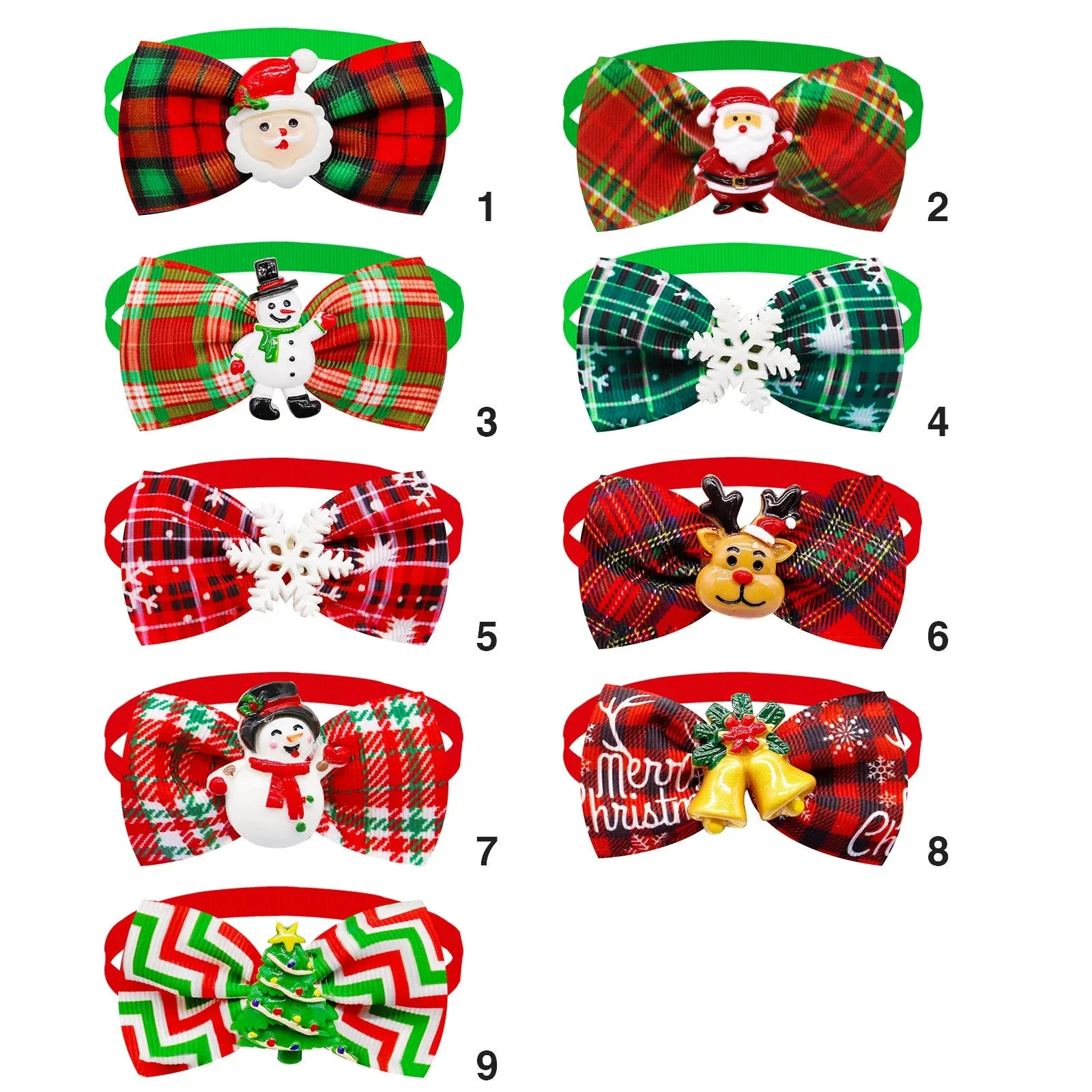 10PCS Christmas Dog & Cat Bowties - Adjustable Dog Collars | Festive Red & Green Holiday Pet Accessories for Small Dogs