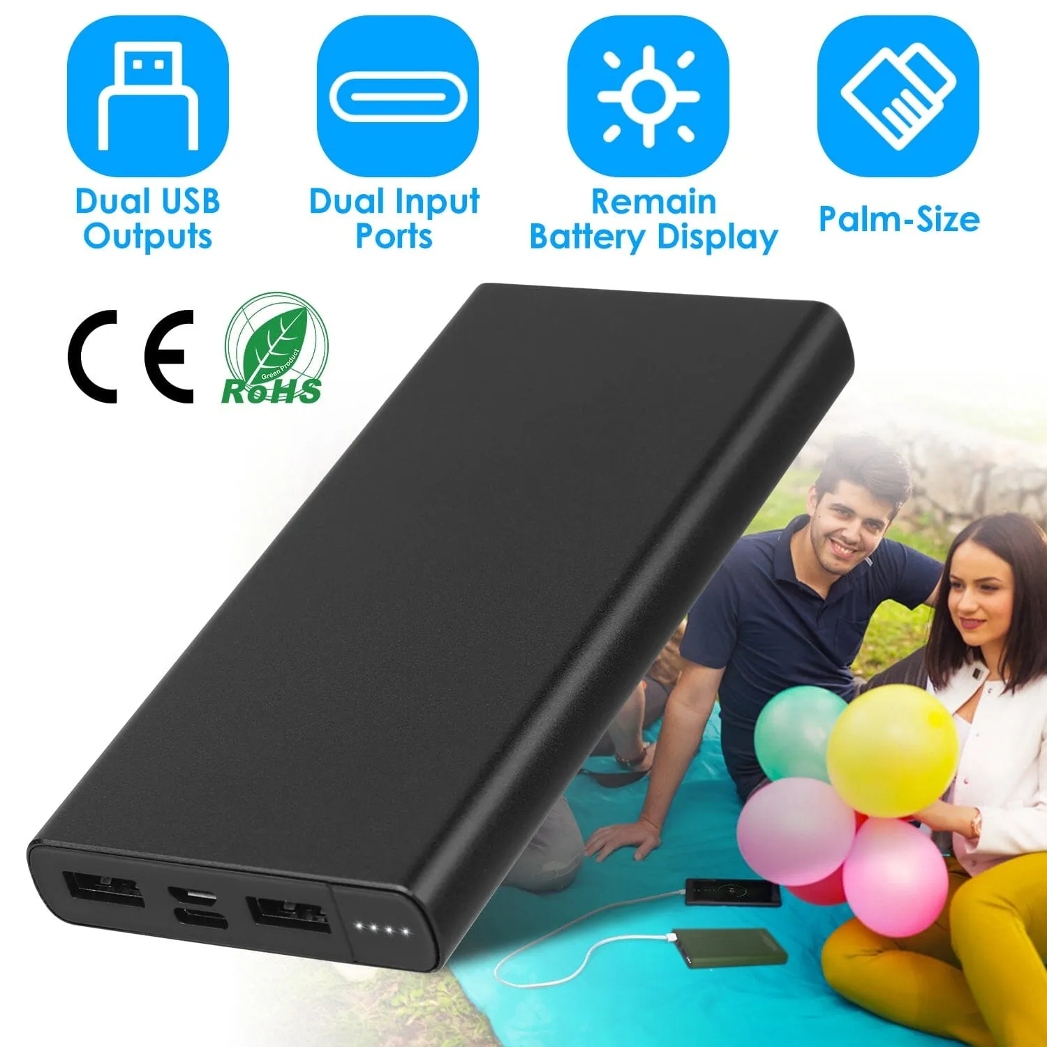 20000mAh Power Bank Portable External Battery Pack with Dual USB Output Ports Type C Micro USB Input