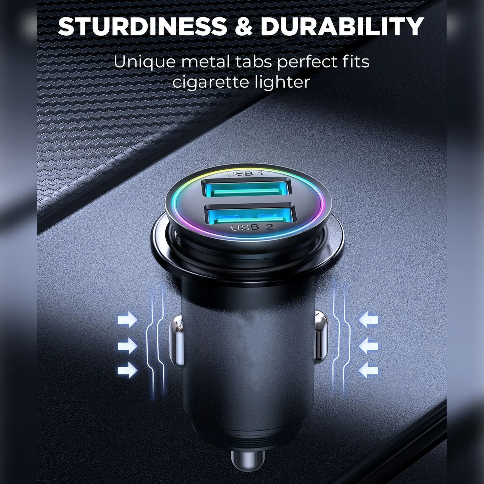 24W Car Charger Adapter Dual Ports Fast Charging QC3.0 LED Color