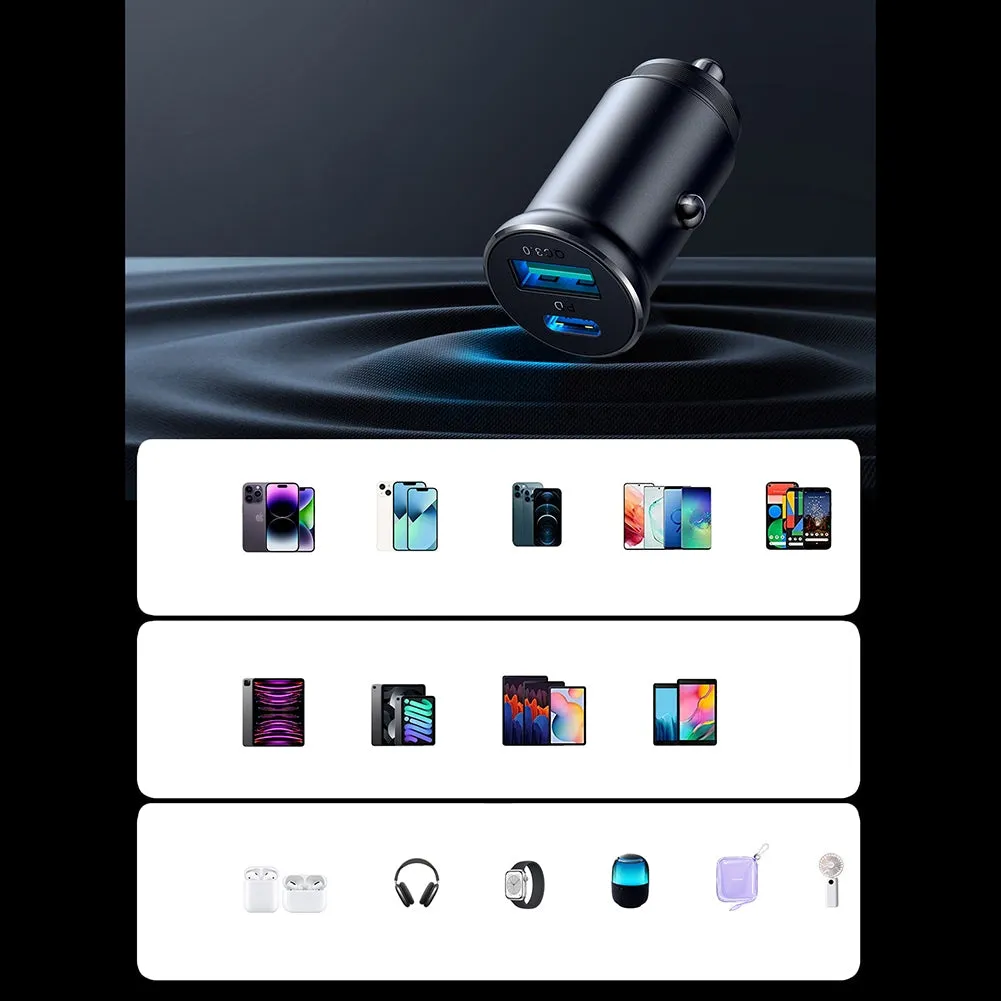30W USB C Car Charger Adapter PD QC 3.0 Dual Ports Fast Power