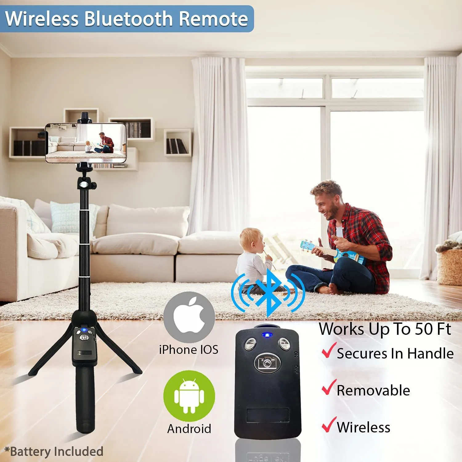 48" Portable Selfie Stick and Tripod