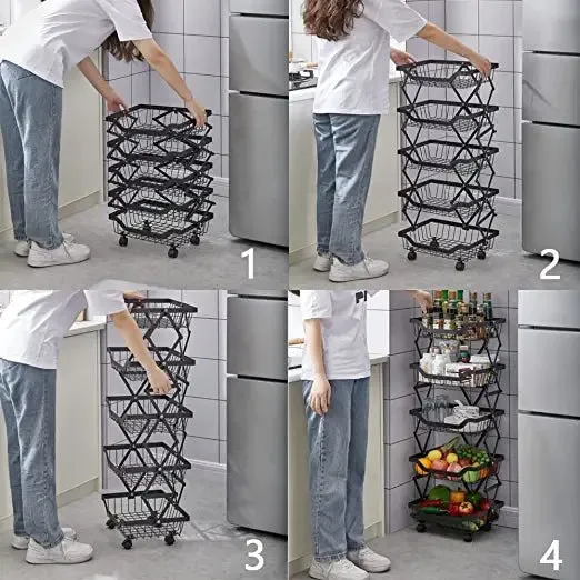 5 Layer Adjustable Foldable Movable Storage Rack for Kitchen Use