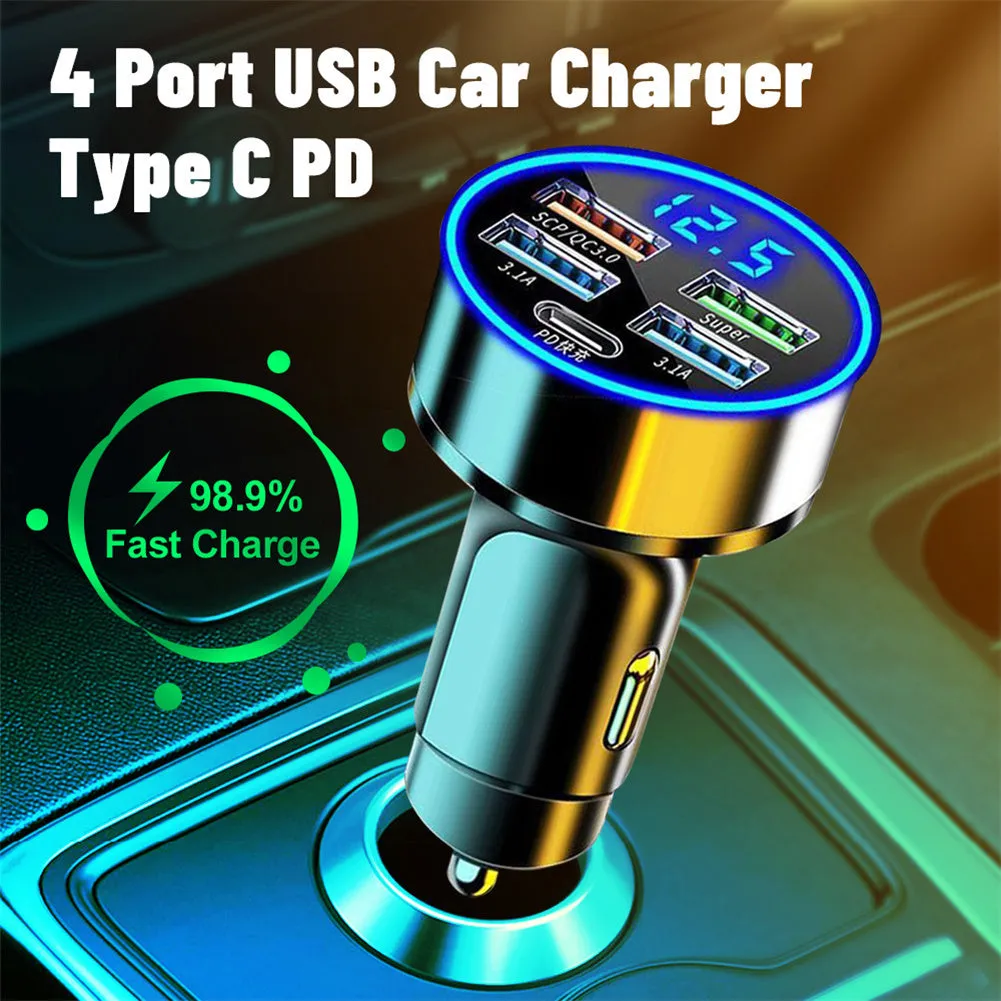 5 Port USB Car Charger With LED Light Display Voltage Monitor