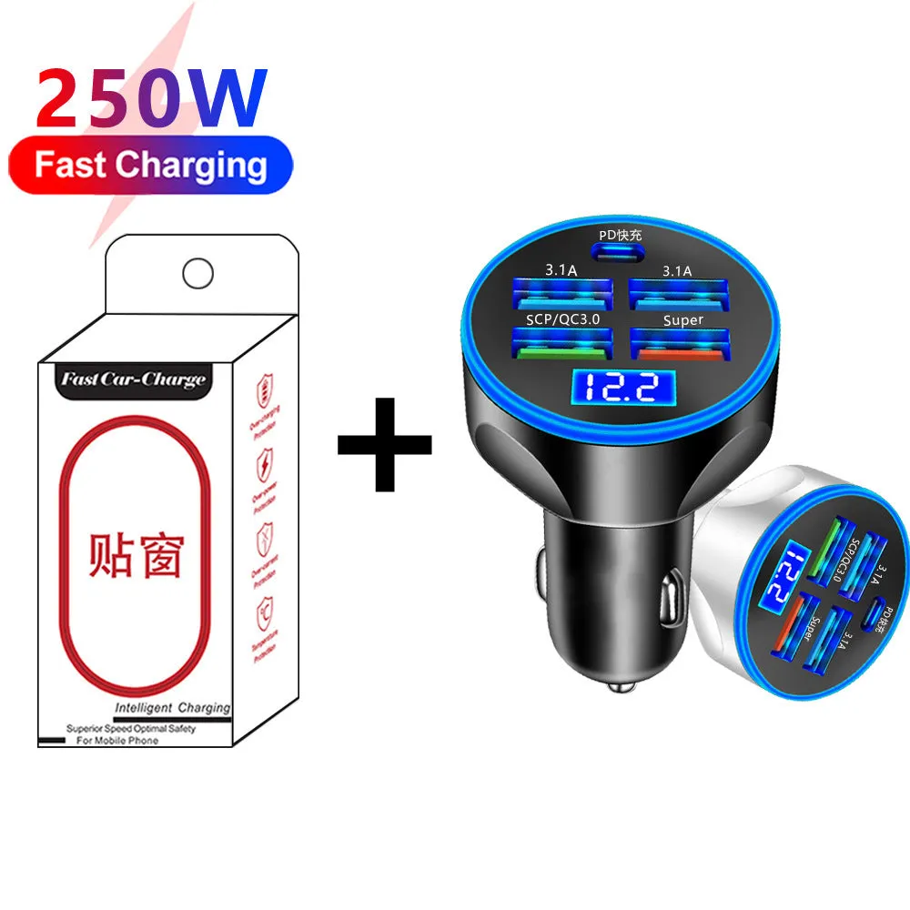 5 Port USB Car Charger With LED Light Display Voltage Monitor