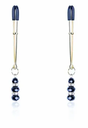 6779DL-SIS      Precious Sissy Boi Rhinestone Beaded Gold Tone Female Led Relationship Tweezer Cock and Ball Clamps Set
