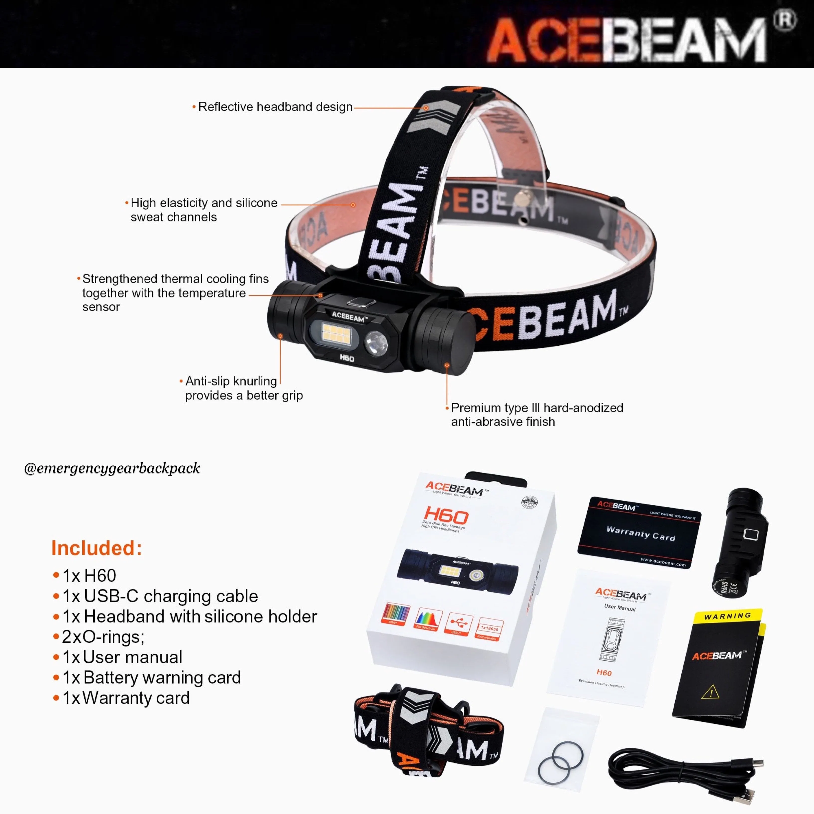 ACEBEAM H60 Full LED Spectrum Headlamp
