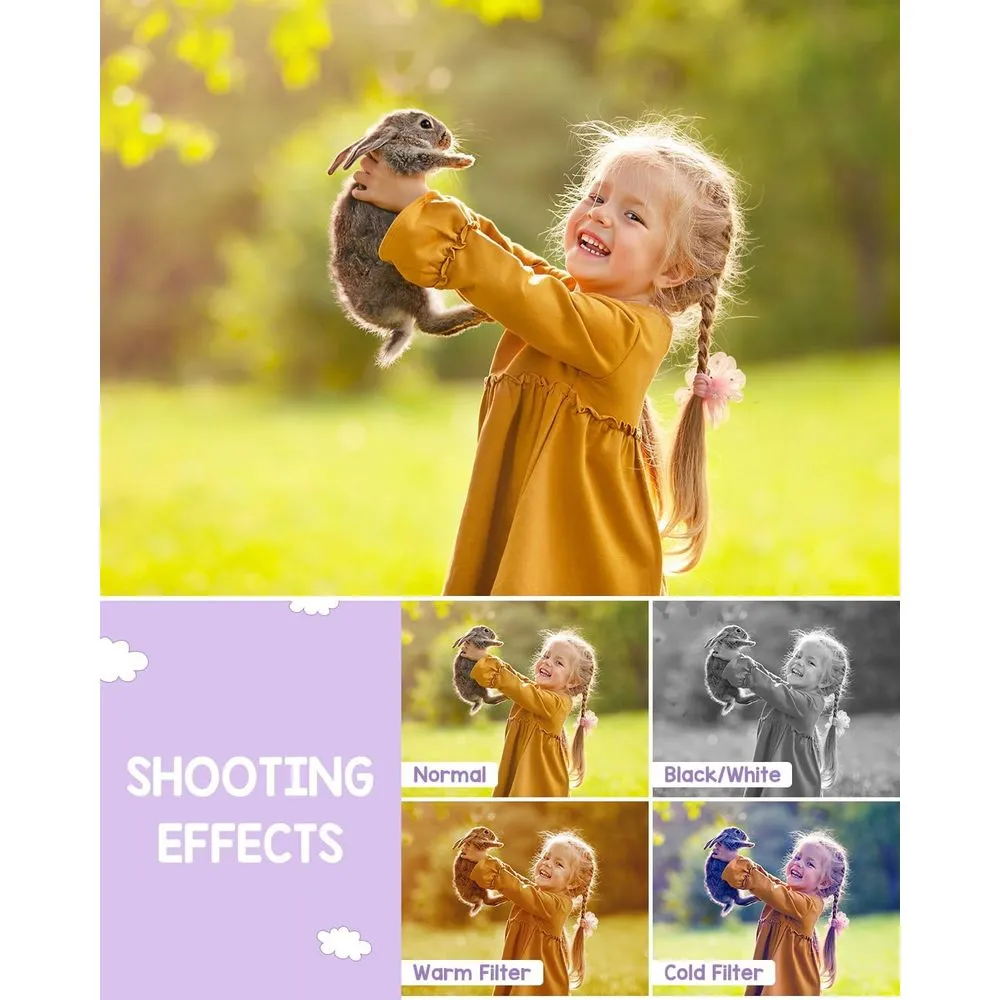 Actitop 44MP Point & Shoot Kids Digital Camera with 32GB SD Card, Purple - FHD 1080P