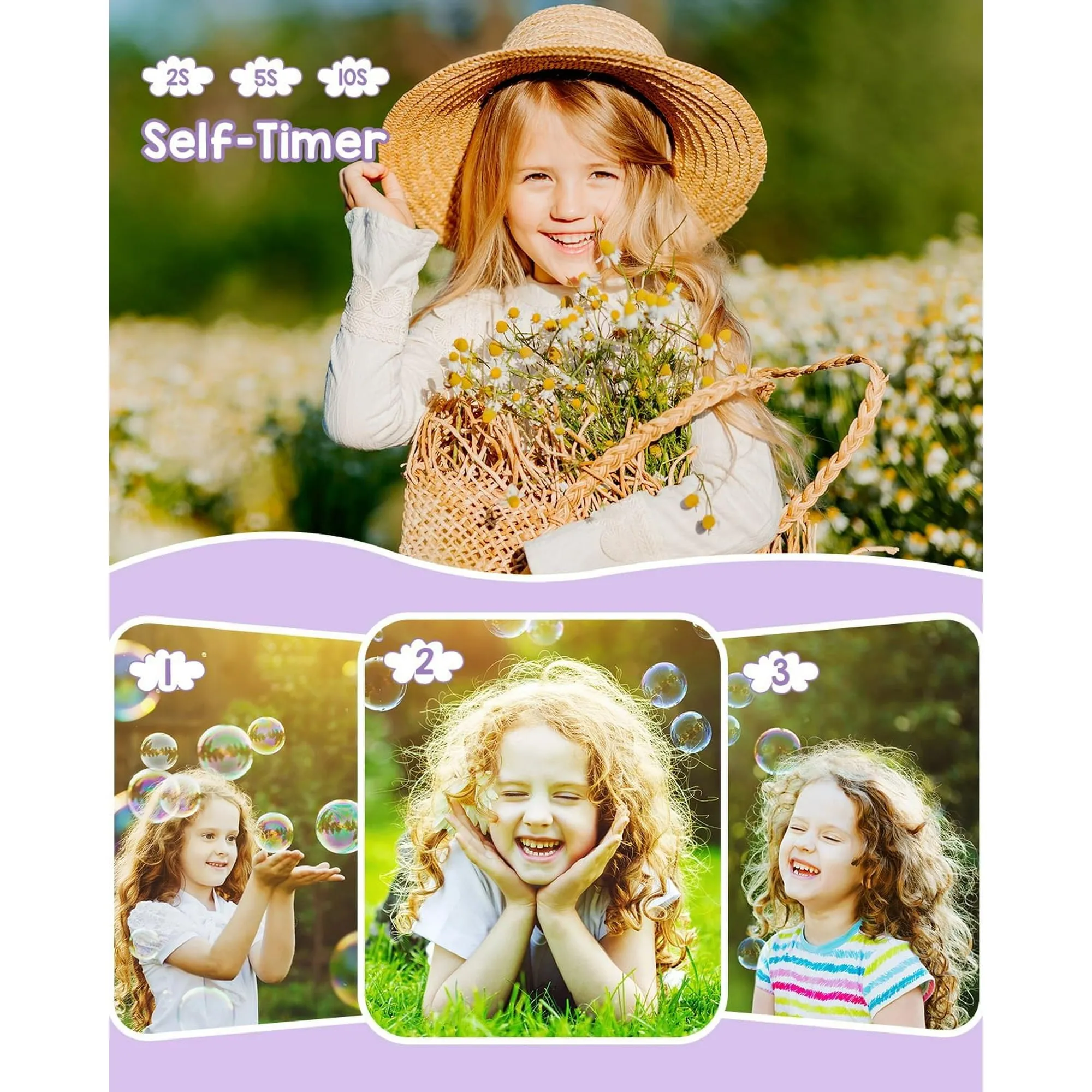 Actitop 44MP Point & Shoot Kids Digital Camera with 32GB SD Card, Purple - FHD 1080P