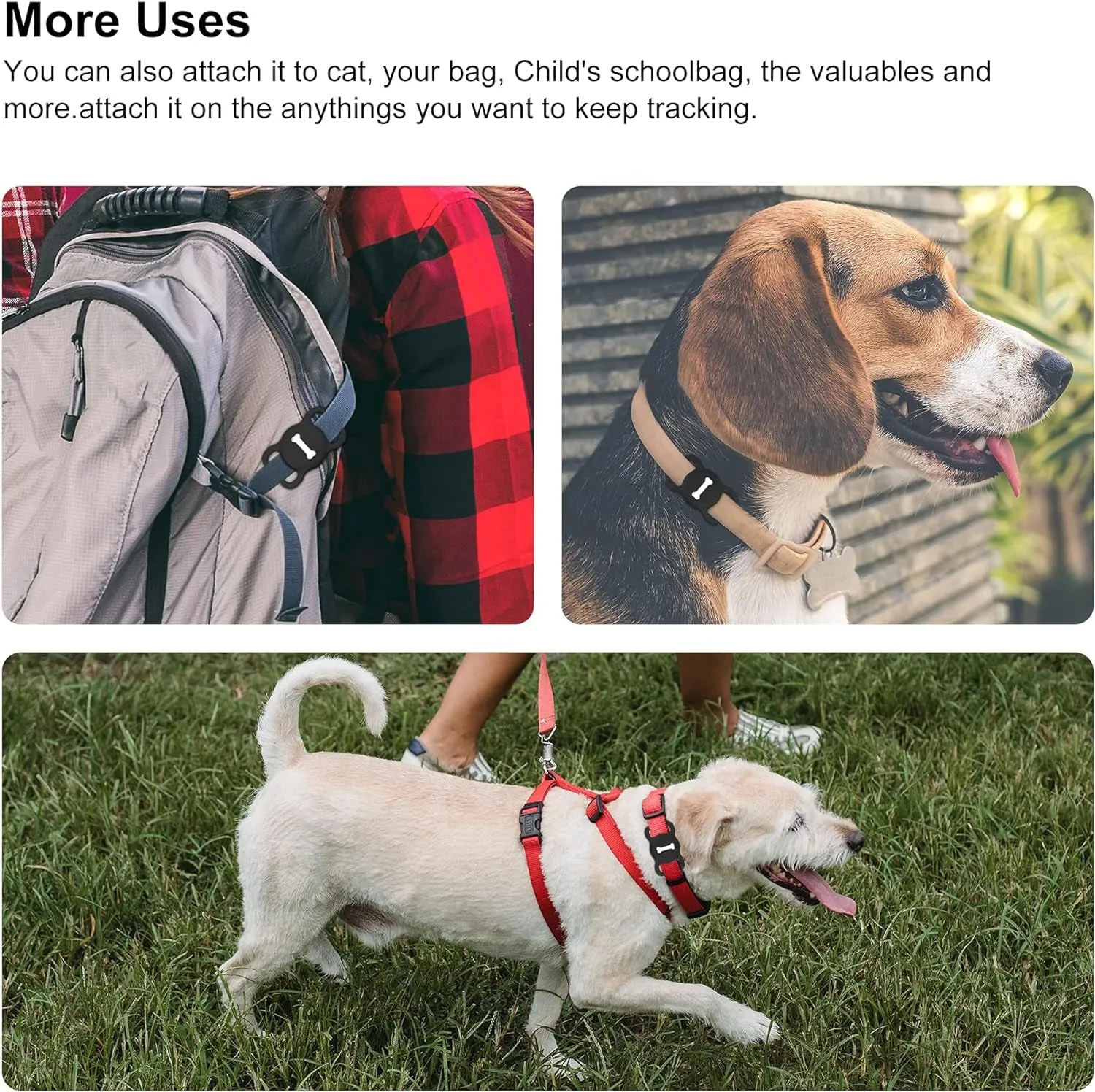 Airtag Dog Collar Holder - Stylish Black Silicone Accessory with Bone Pattern for GPS Tracking (1 Pack)