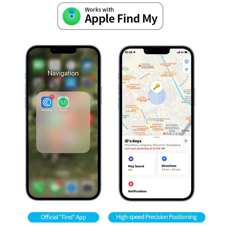 Apple Certified Bluetooth Wireless Finder,Intelligent Anti-Lost Locator for Keys,Bags,Pets and More,Precision Positioning and Find My Compatible