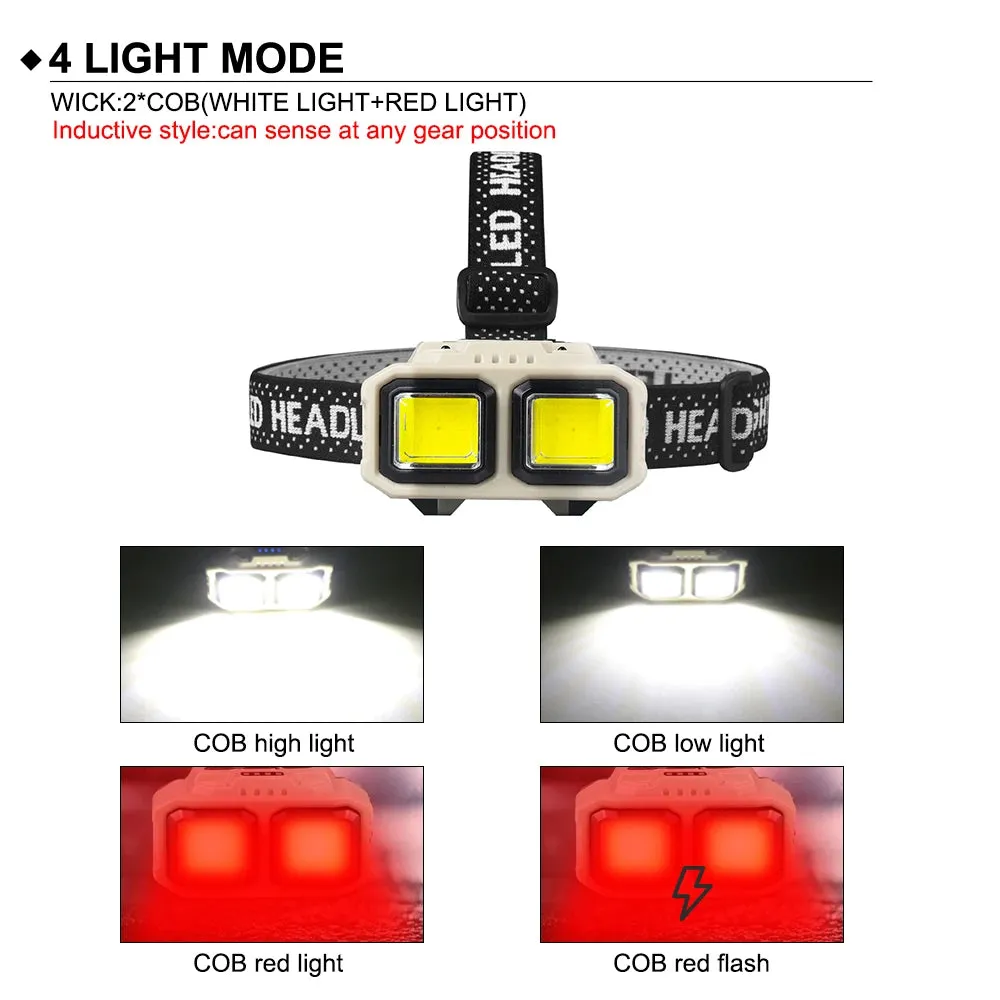 Asafee 816S/816 2 * COB ultra bright outdoor headlight induction work light repair multiple gear press built-in battery Type-C