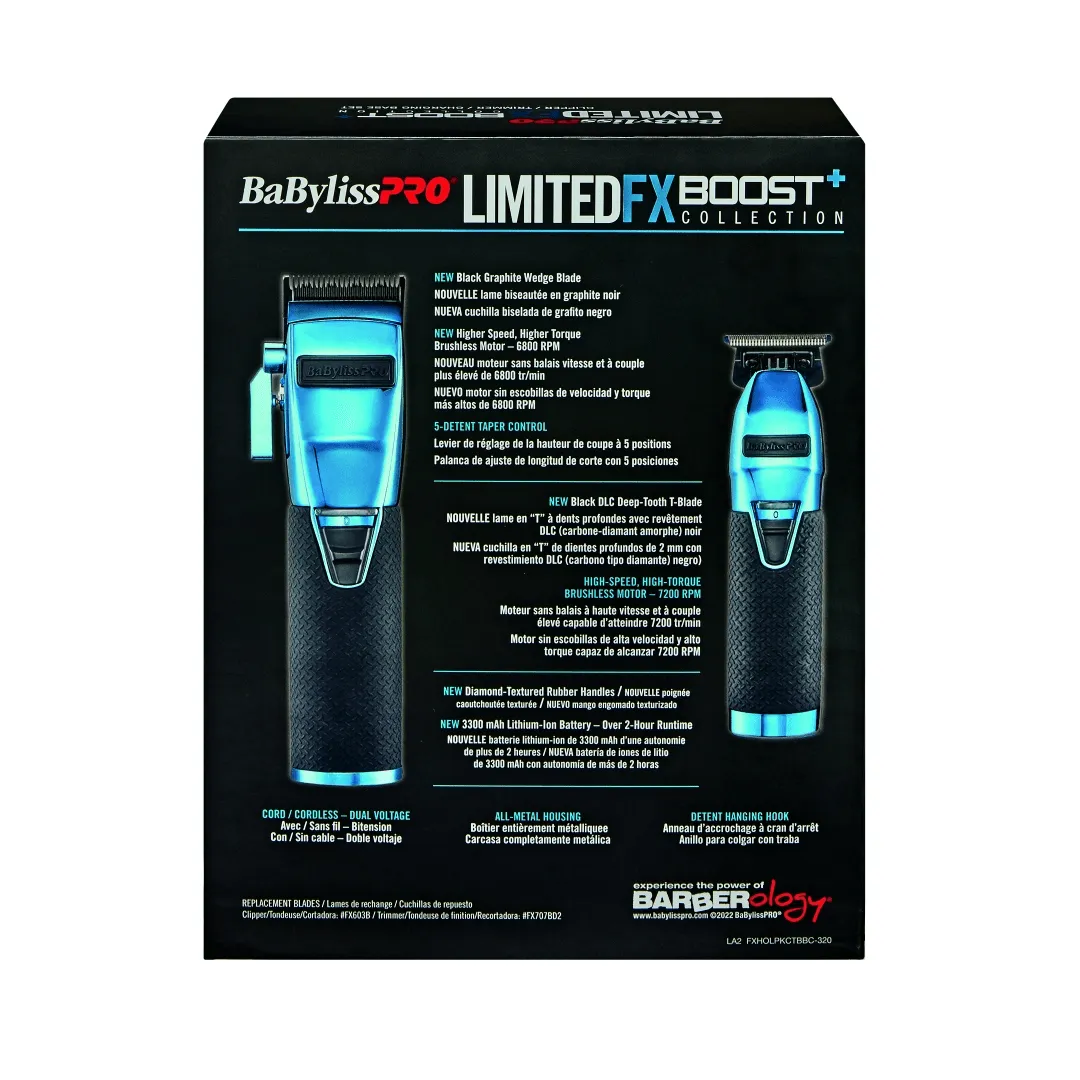 BaByliss PRO Blue FX Boost  Limited Edition Clipper & Trimmer Set w/ Charging Base (FXHOLPKCTB-BC)