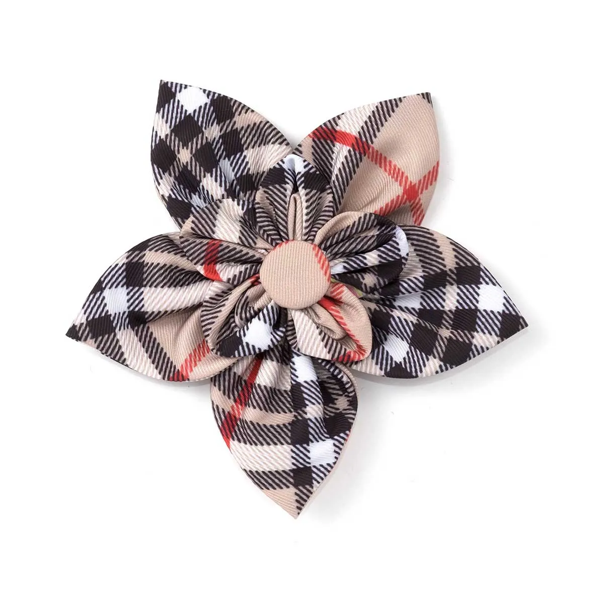 Bias Tan Plaid Doggy Collar Flower
