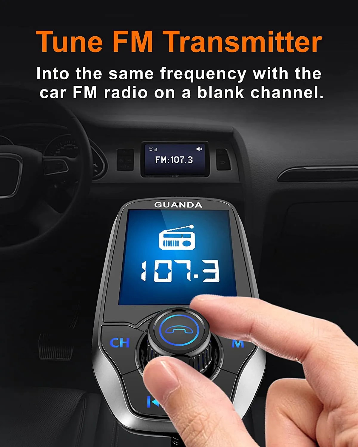 Bluetooth FM Transmitter in-Car Wireless Radio Adapter Kit W 1.8"