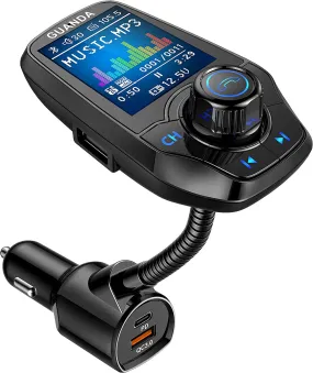 Bluetooth FM Transmitter in-Car Wireless Radio Adapter Kit W 1.8"