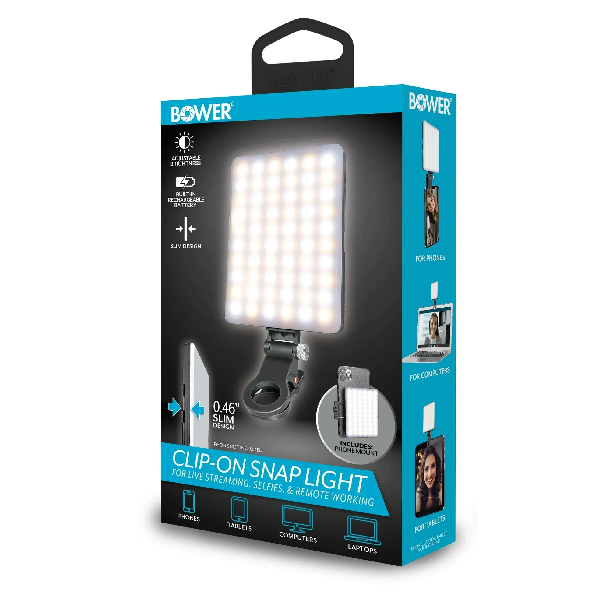 Bower WA-SNAPL Clip-on Snap Light for Streaming, Self, Black