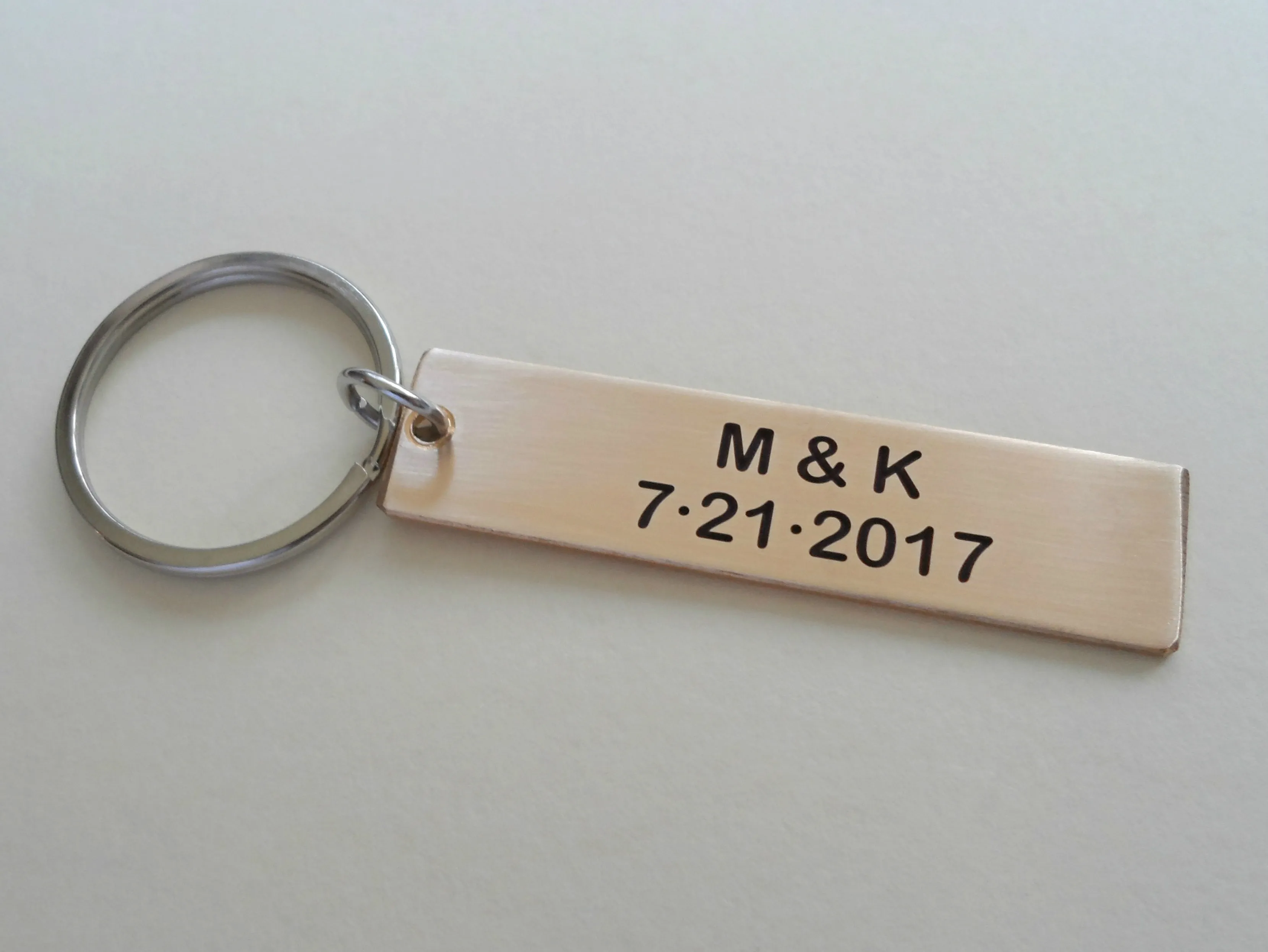 Bronze Keychain with Custom Engraved Location Coordinates, Personalized Anniversary Gift