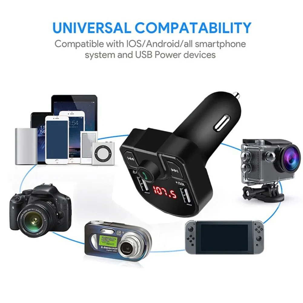 Car Fm Transmitter Bluetooth Hands-free Receiver Dual USB Fast