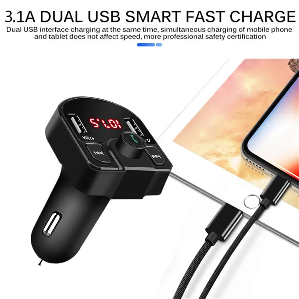 Car Fm Transmitter Bluetooth Hands-free Receiver Dual USB Fast