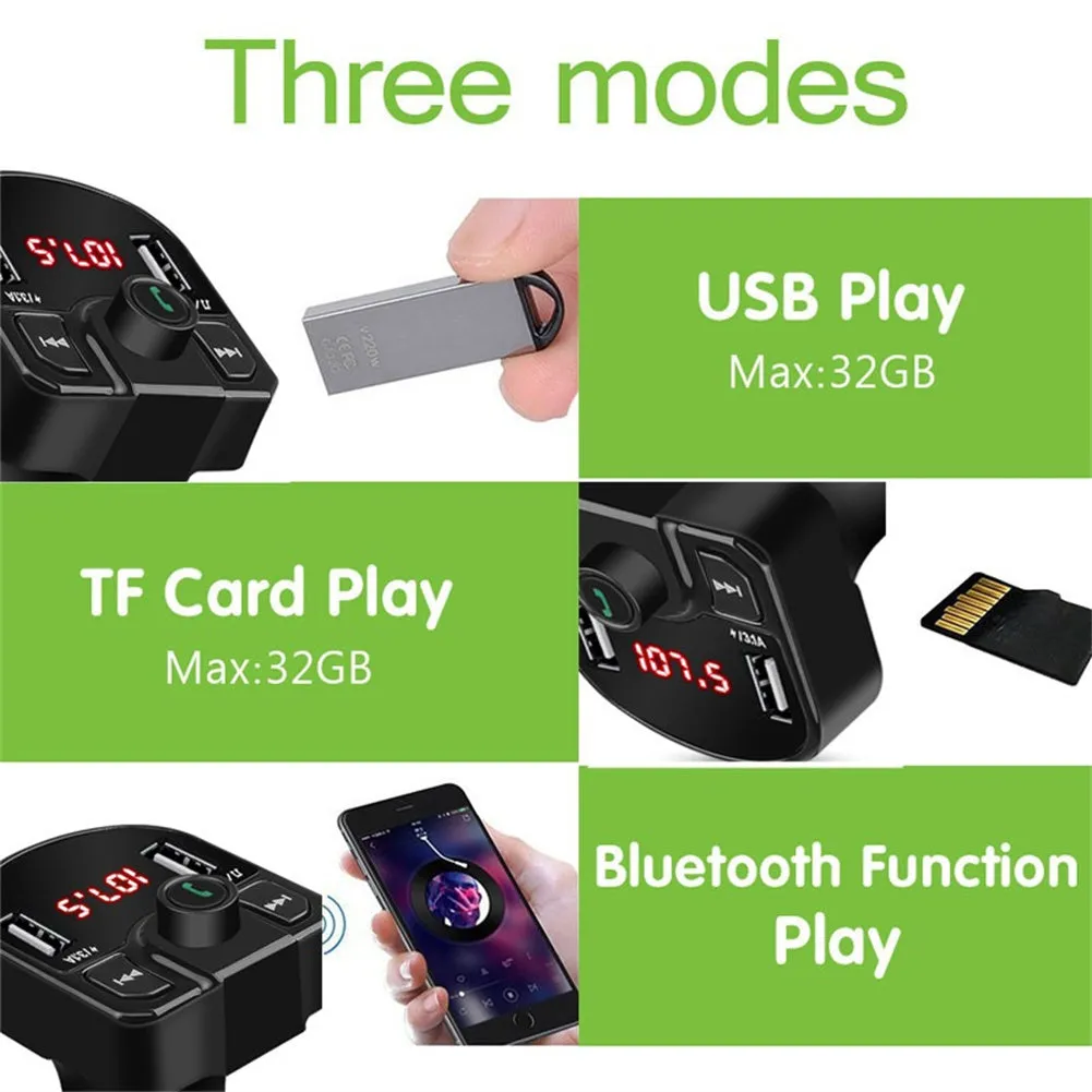 Car Fm Transmitter Bluetooth Hands-free Receiver Dual USB Fast