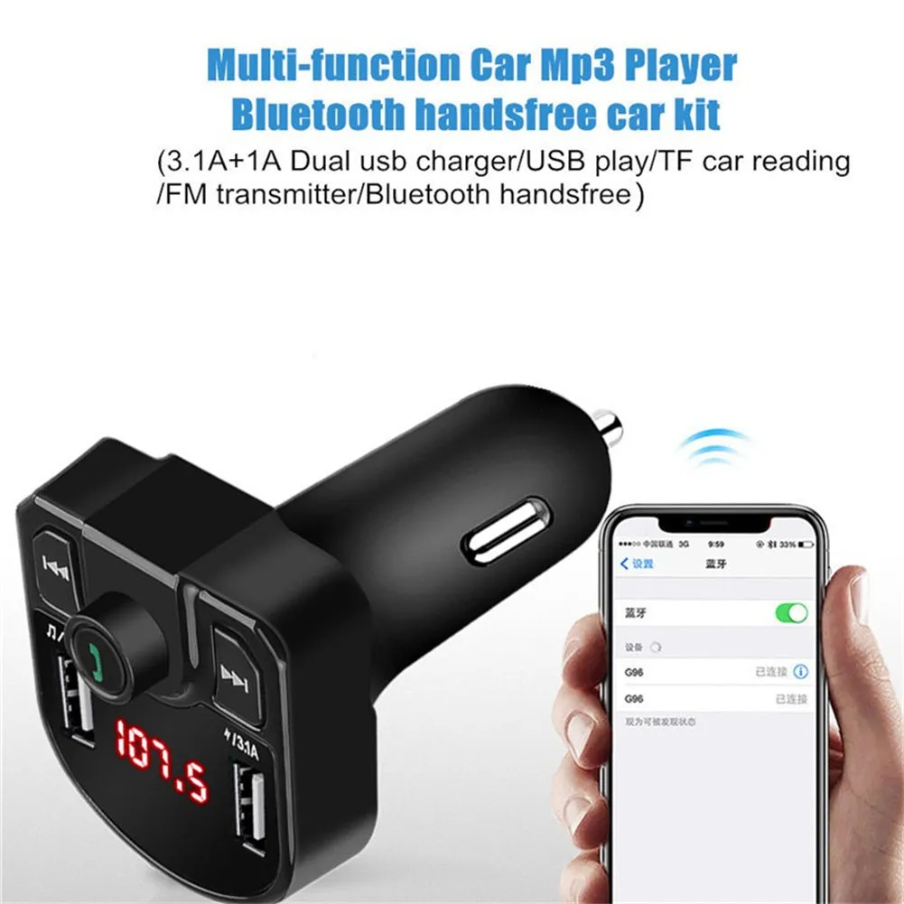 Car Fm Transmitter Bluetooth Hands-free Receiver Dual USB Fast