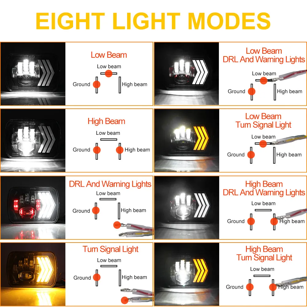 CO LIGHT 5x7 Inch Dual Beam Headlights - Dual Color DRL/Signal/Warning Lights (Kit/2pcs)