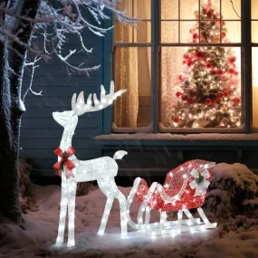cozy 3D Lighted Christmas 2-Piece Deer Set Outdoor Yard Decoration LED Lights - Gold Silver Reindeer Sleigh