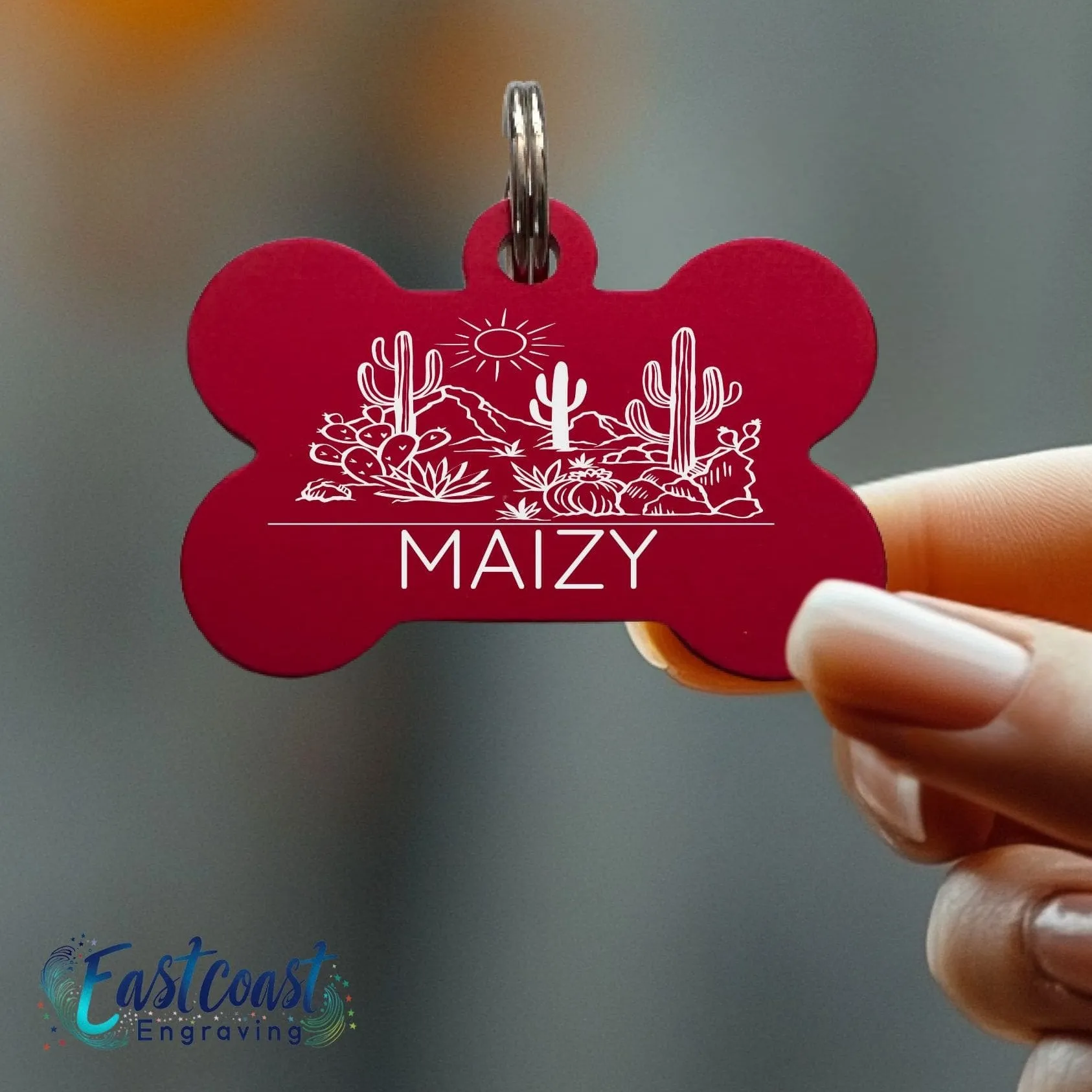Custom Pet Collar Tags | Desert Cactus Design | Engraved Dog ID Tags