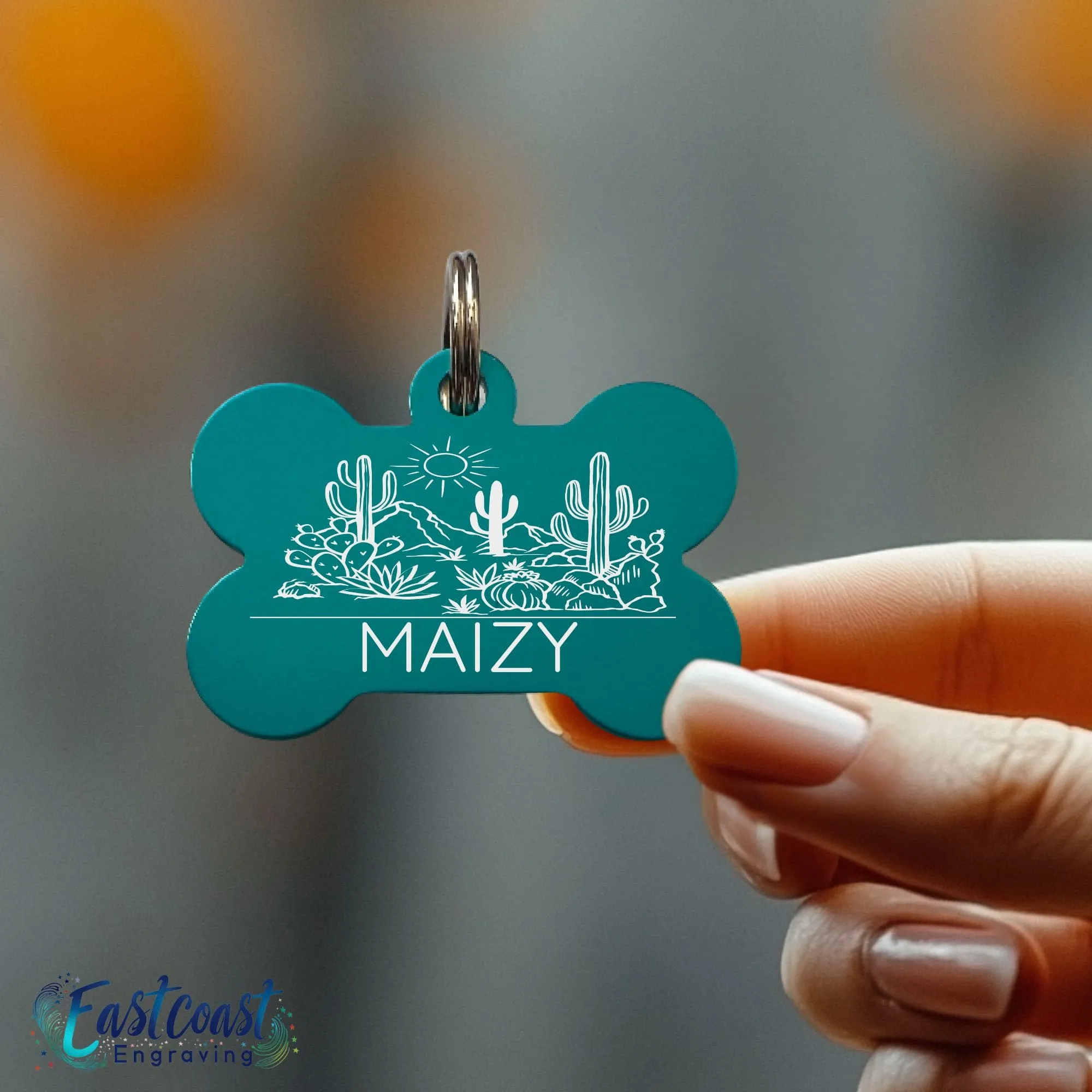 Custom Pet Collar Tags | Desert Cactus Design | Engraved Dog ID Tags