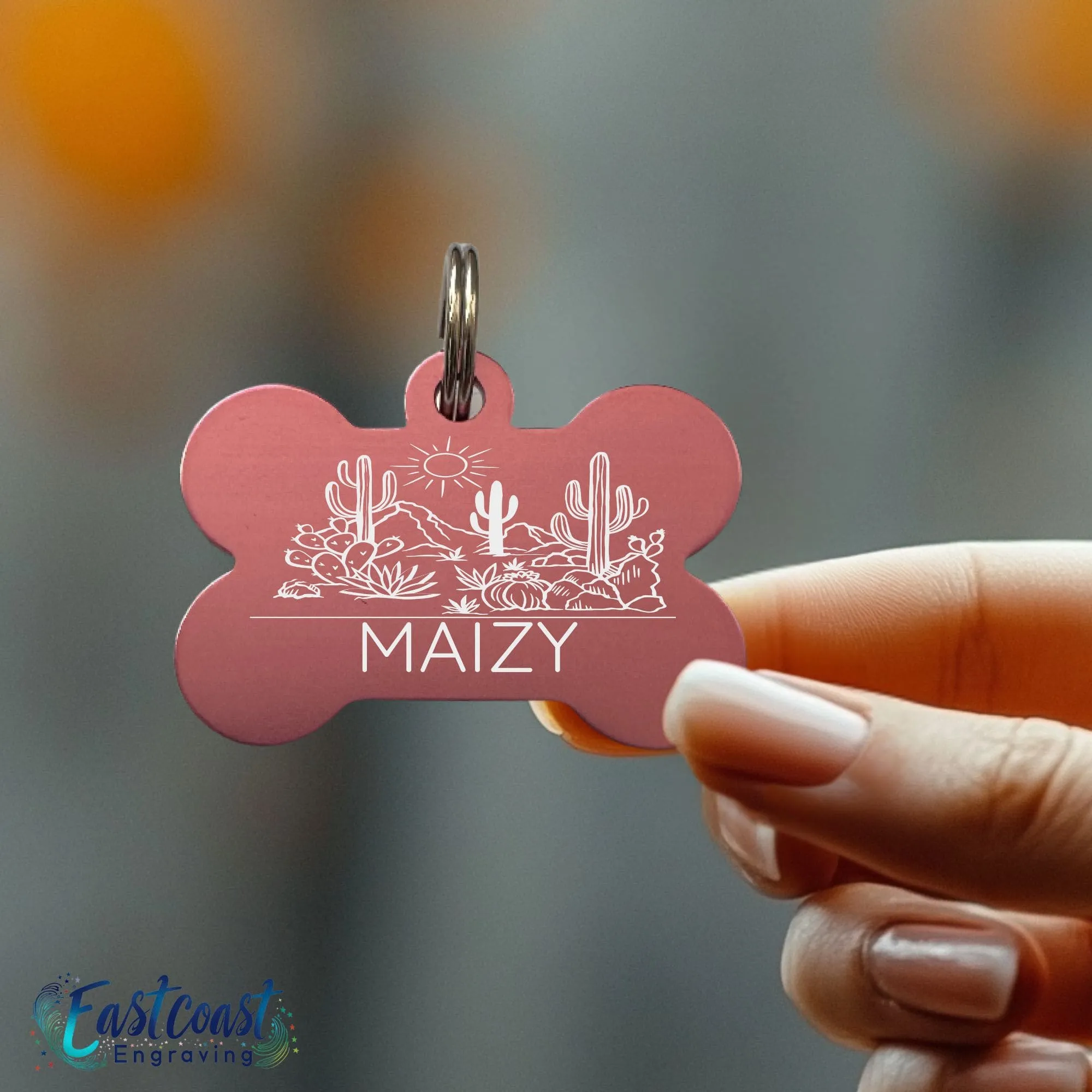 Custom Pet Collar Tags | Desert Cactus Design | Engraved Dog ID Tags