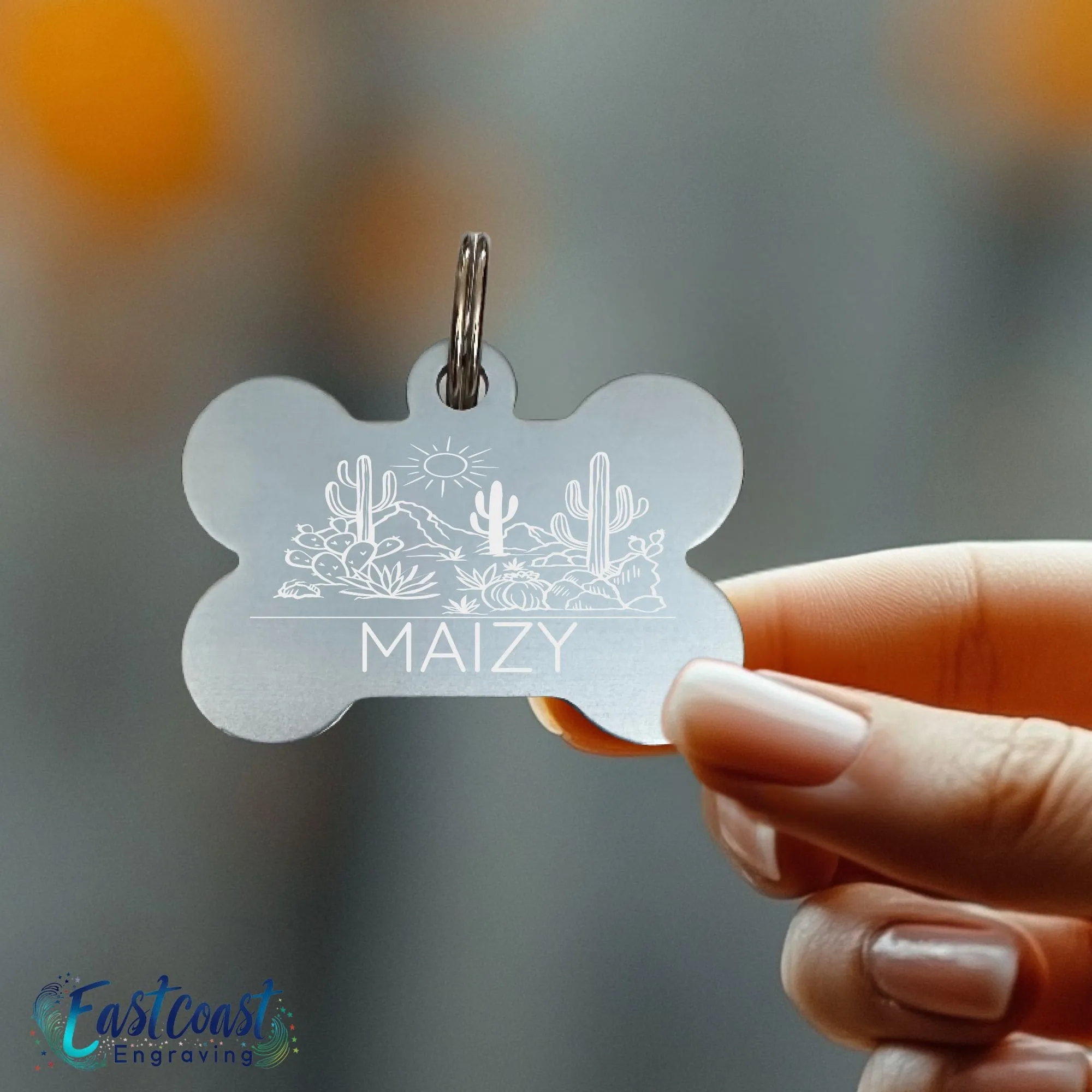 Custom Pet Collar Tags | Desert Cactus Design | Engraved Dog ID Tags