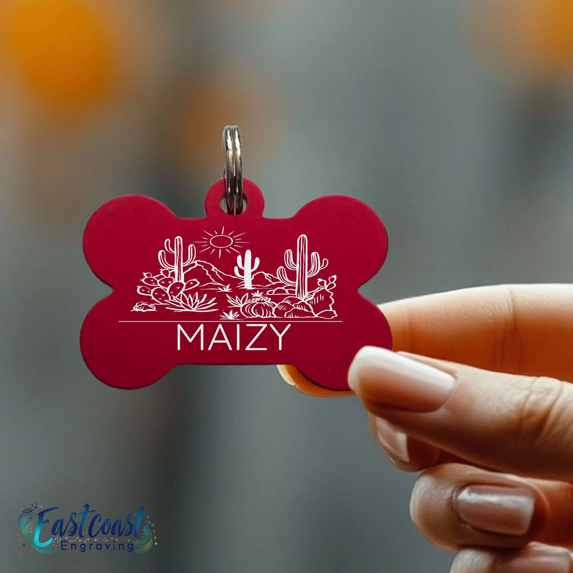 Custom Pet Collar Tags | Desert Cactus Design | Engraved Dog ID Tags