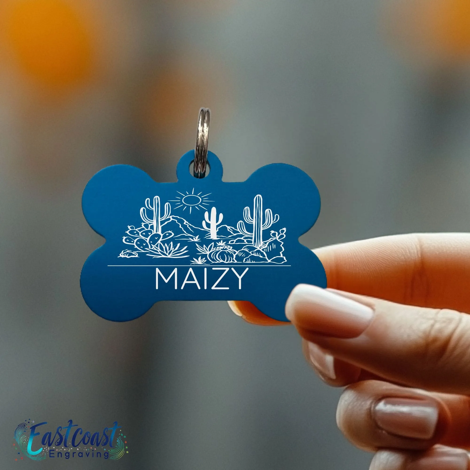 Custom Pet Collar Tags | Desert Cactus Design | Engraved Dog ID Tags