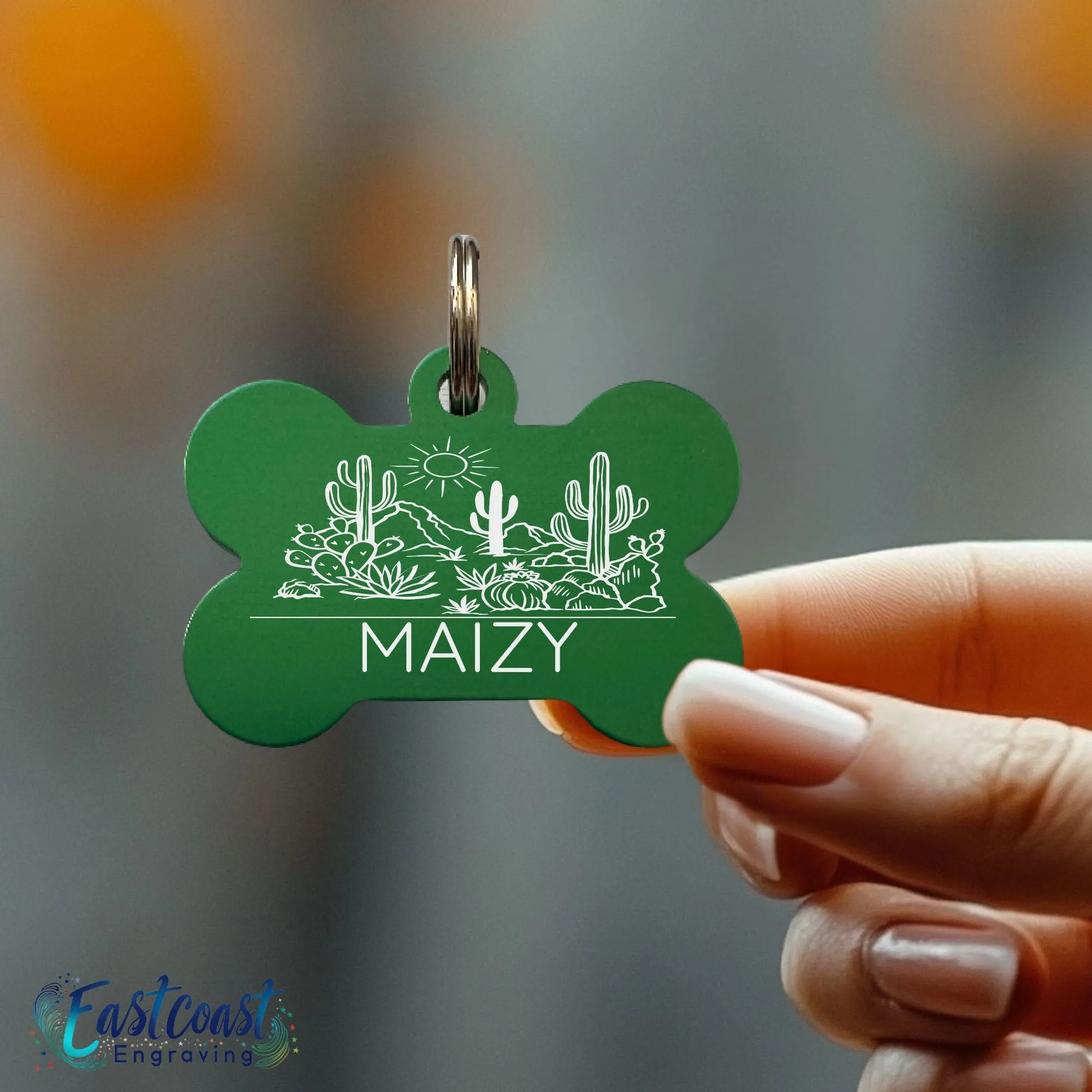 Custom Pet Collar Tags | Desert Cactus Design | Engraved Dog ID Tags