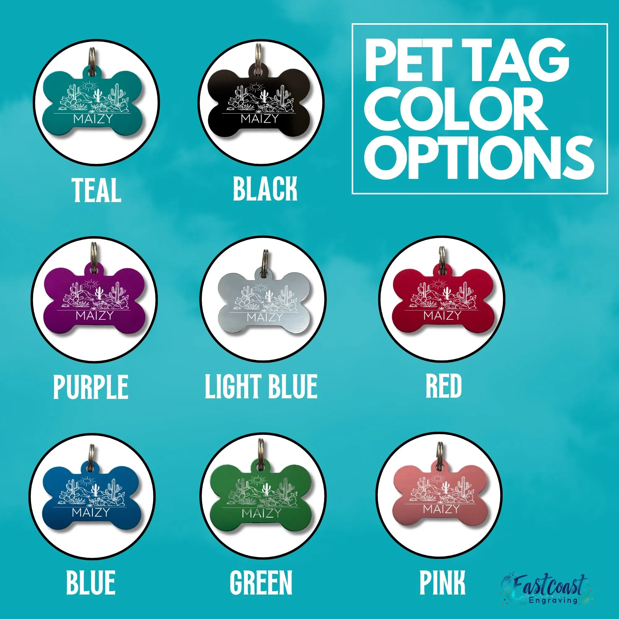 Custom Pet Collar Tags | Desert Cactus Design | Engraved Dog ID Tags