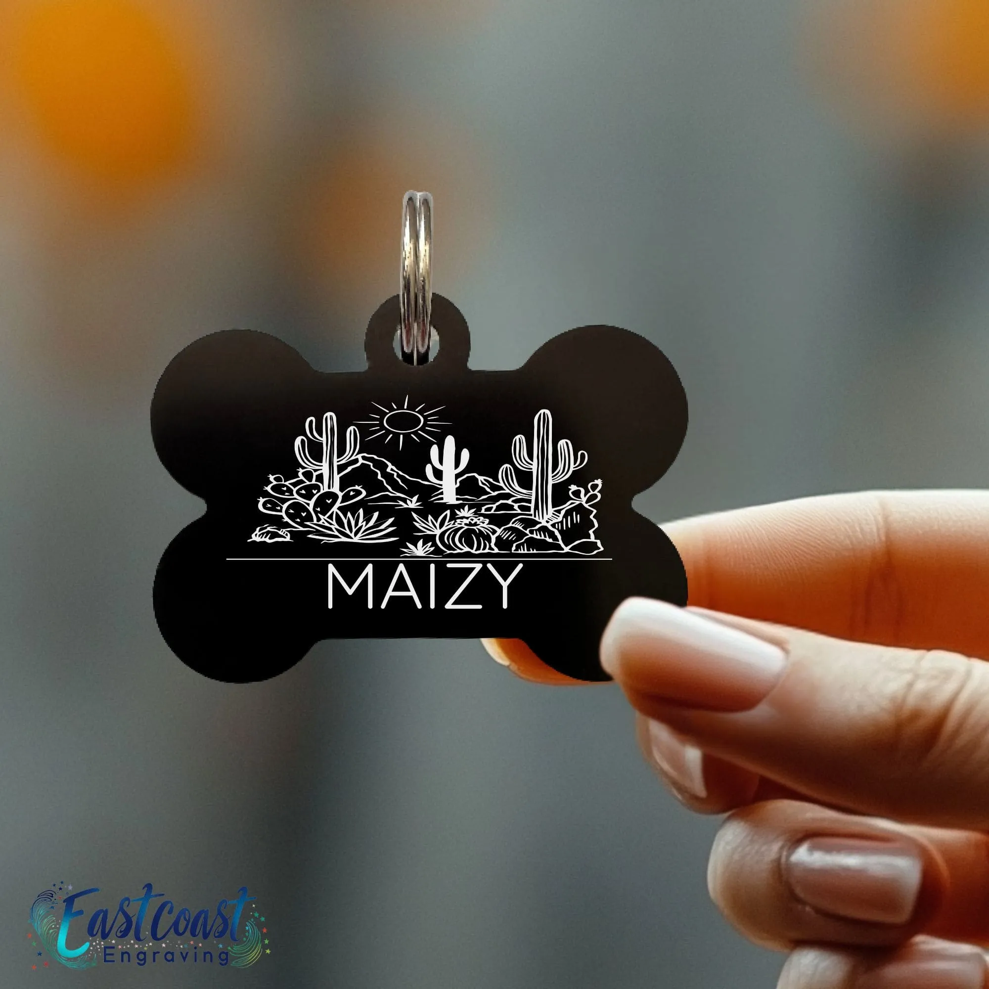Custom Pet Collar Tags | Desert Cactus Design | Engraved Dog ID Tags