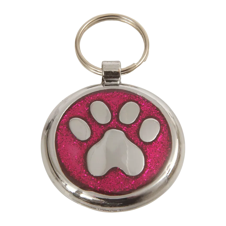 Deep Pink Paw Print Small 20mm Designer Dog Tag Shimmer Range