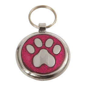 Deep Pink Paw Print Small 20mm Designer Dog Tag Shimmer Range