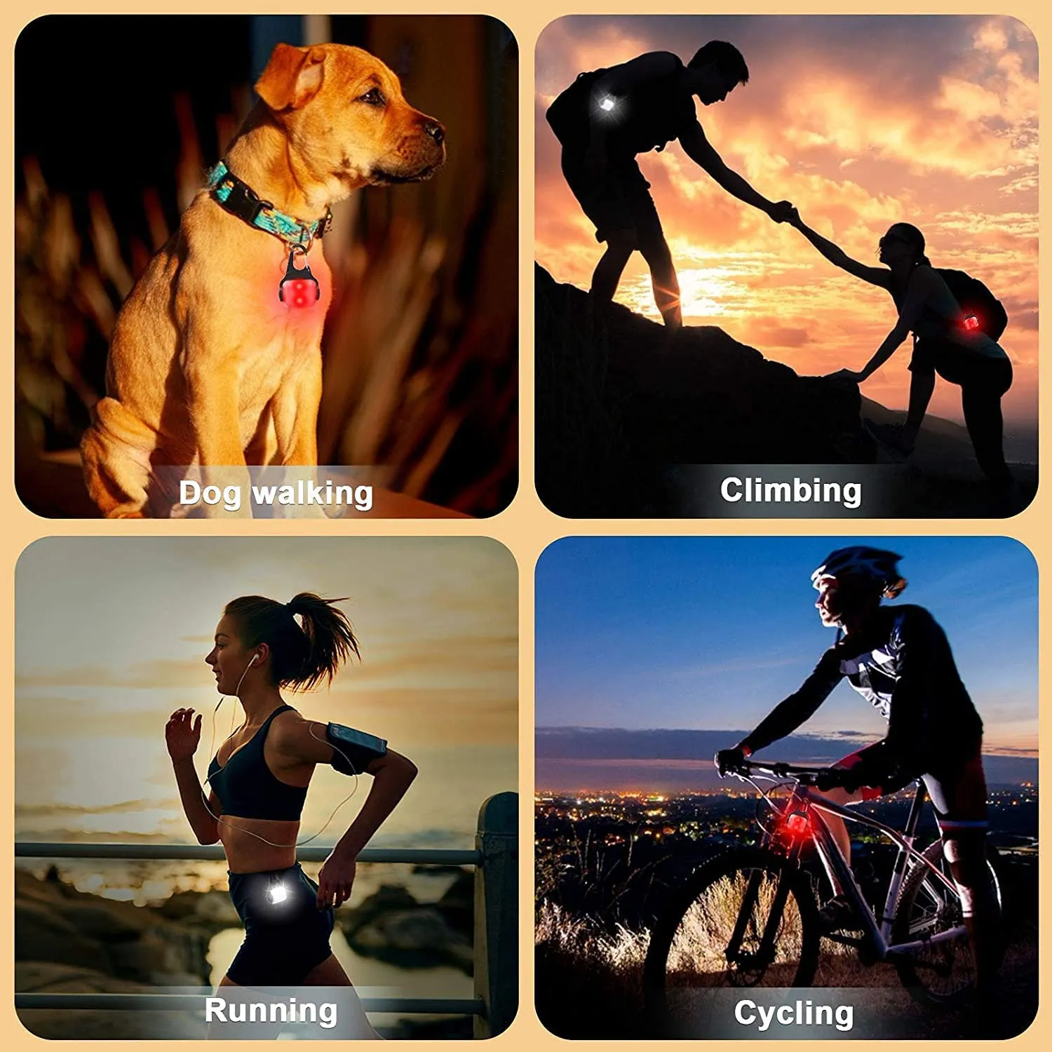 Dog Lights for Night Walking, Clip on USB Rechargeable Dog Collar Light, 3 Light Modes Dog Light, IP65 Waterproof Dog Night Light, LED Safety Light for Running, Camping, Climbing, Bike, 2 Pack