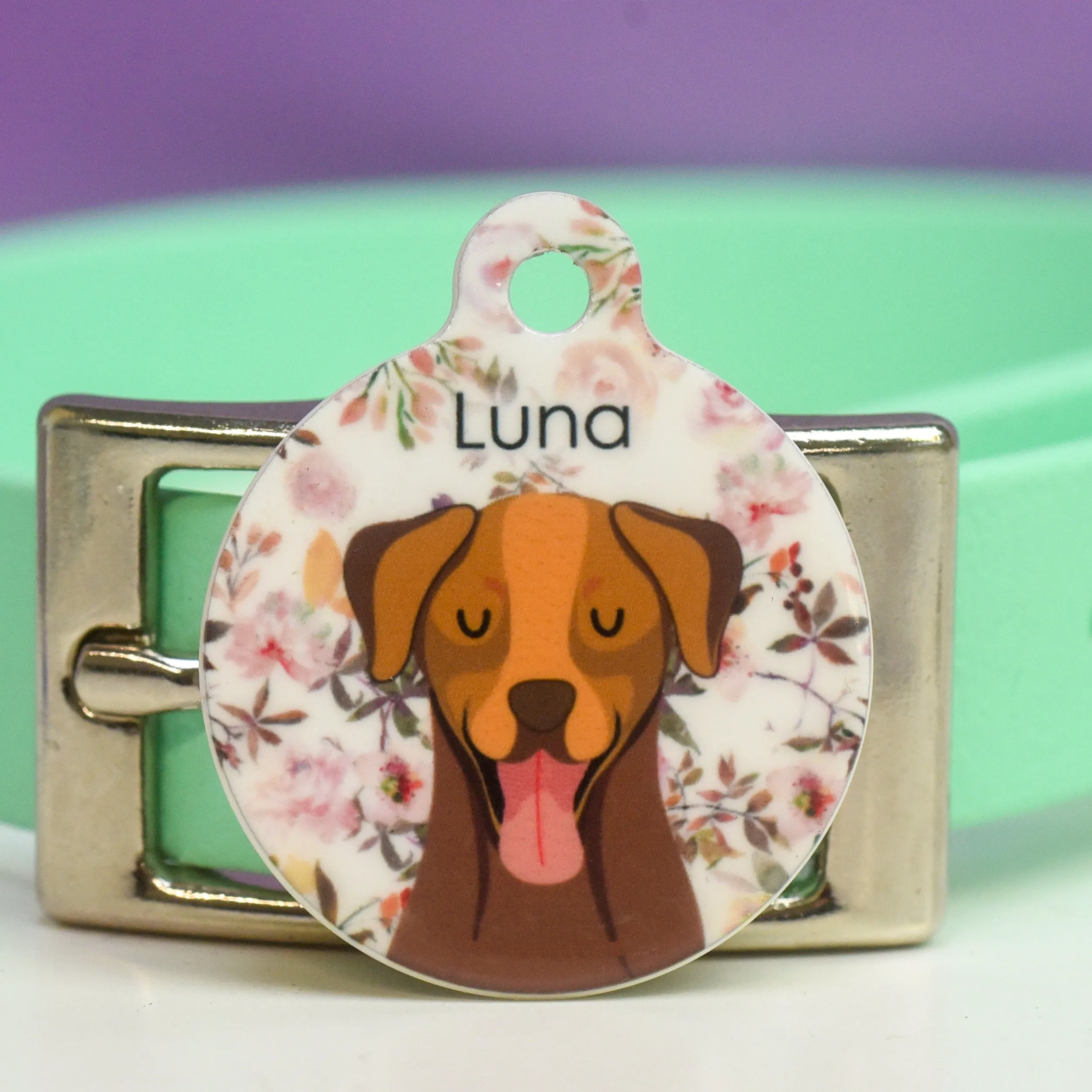 Dog Tag Personalised - Floral
