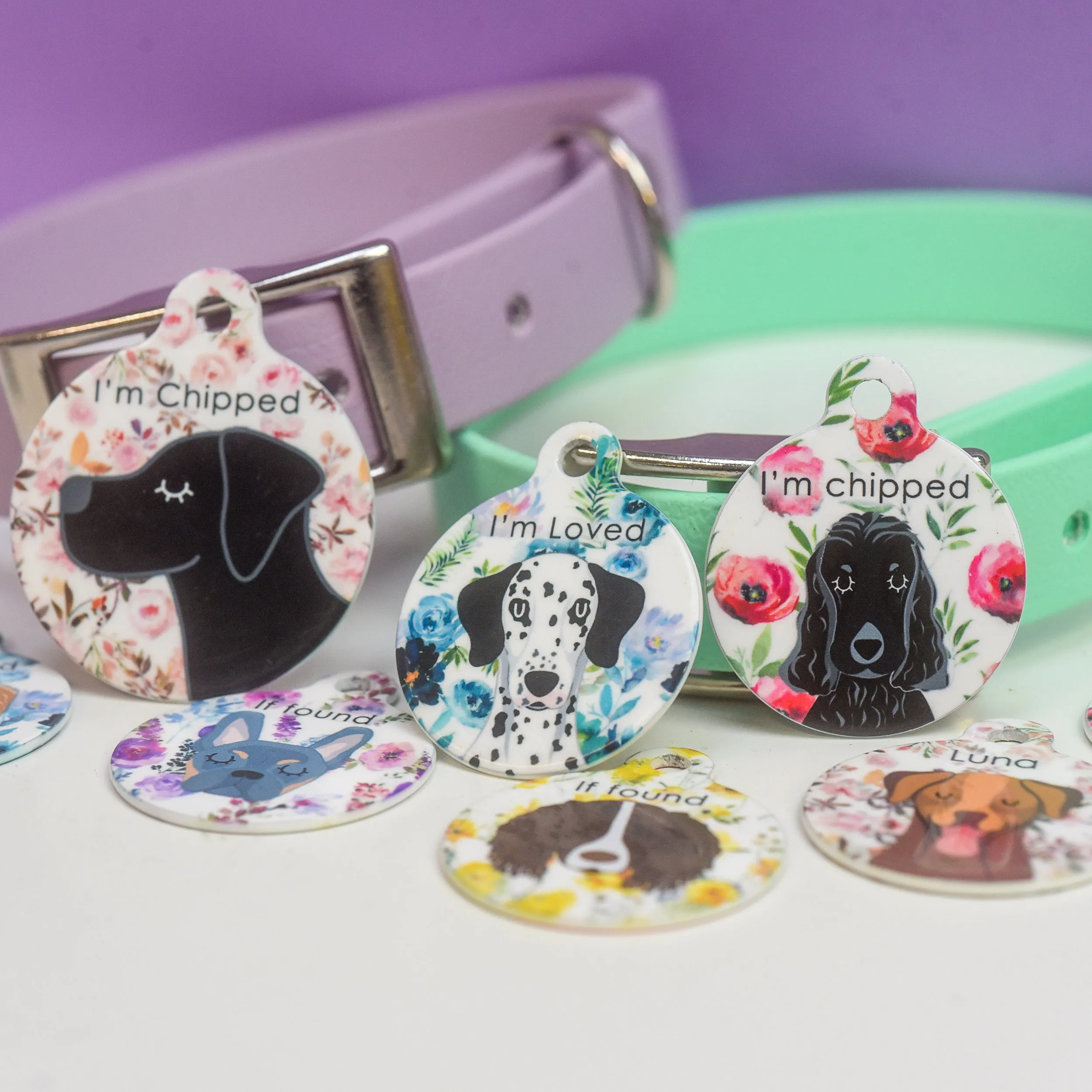 Dog Tag Personalised - Floral