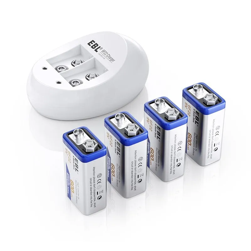 EBL 9V Li-ion Rechargeable Batteries with 6F22 9V Battery Charger