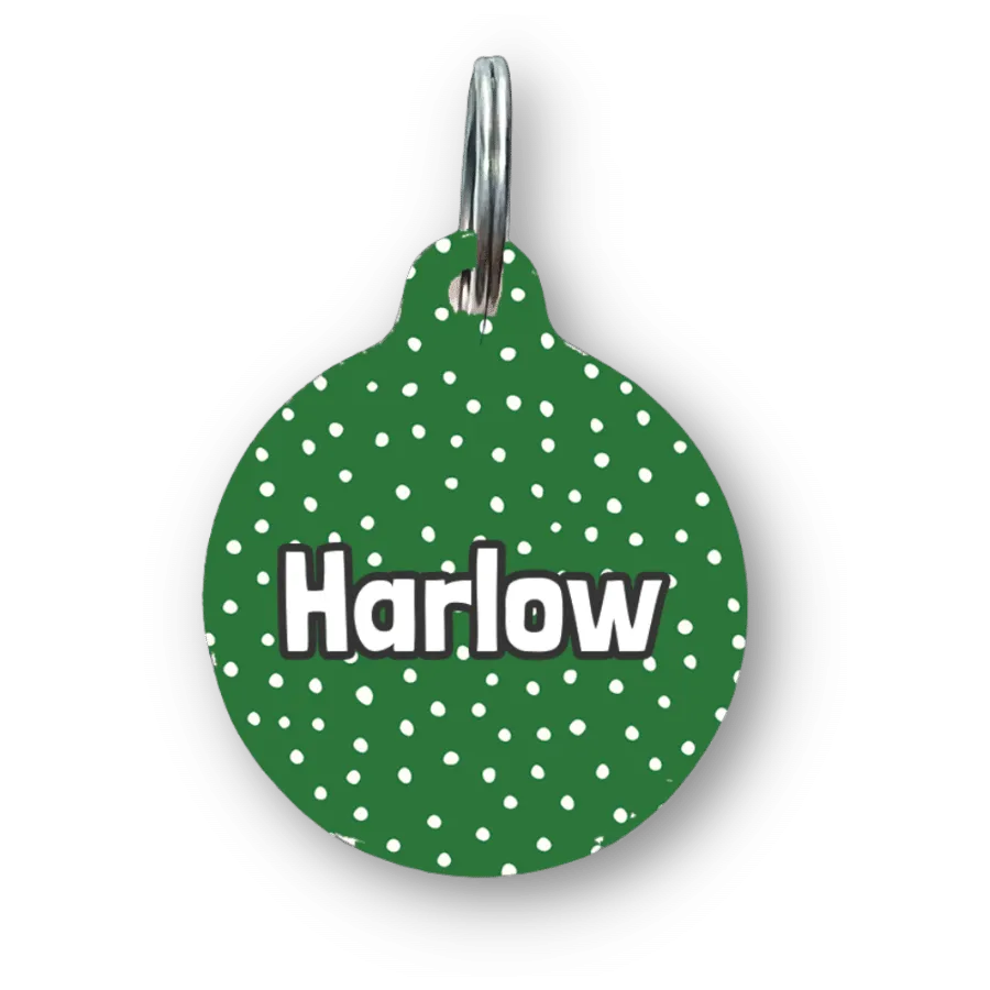Green Polka Dots Circle Pet Tag