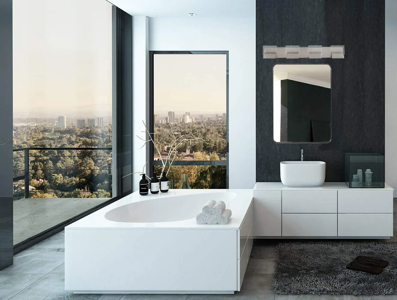Hamilton Hills ElegantQuadruple Square Bubble GlassContemporary LED Light | Brushed