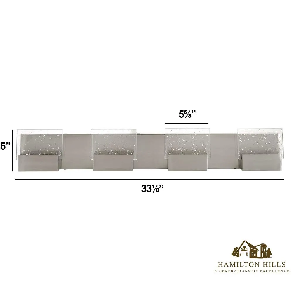 Hamilton Hills ElegantQuadruple Square Bubble GlassContemporary LED Light | Brushed