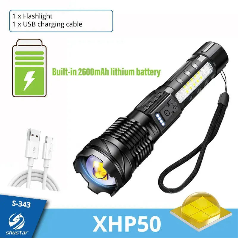 High-power LED Rechargeable Flashlight with 30W Lamp Beads Portable Torch 7 Lighting Modes Zoomable Waterproof Camping Light