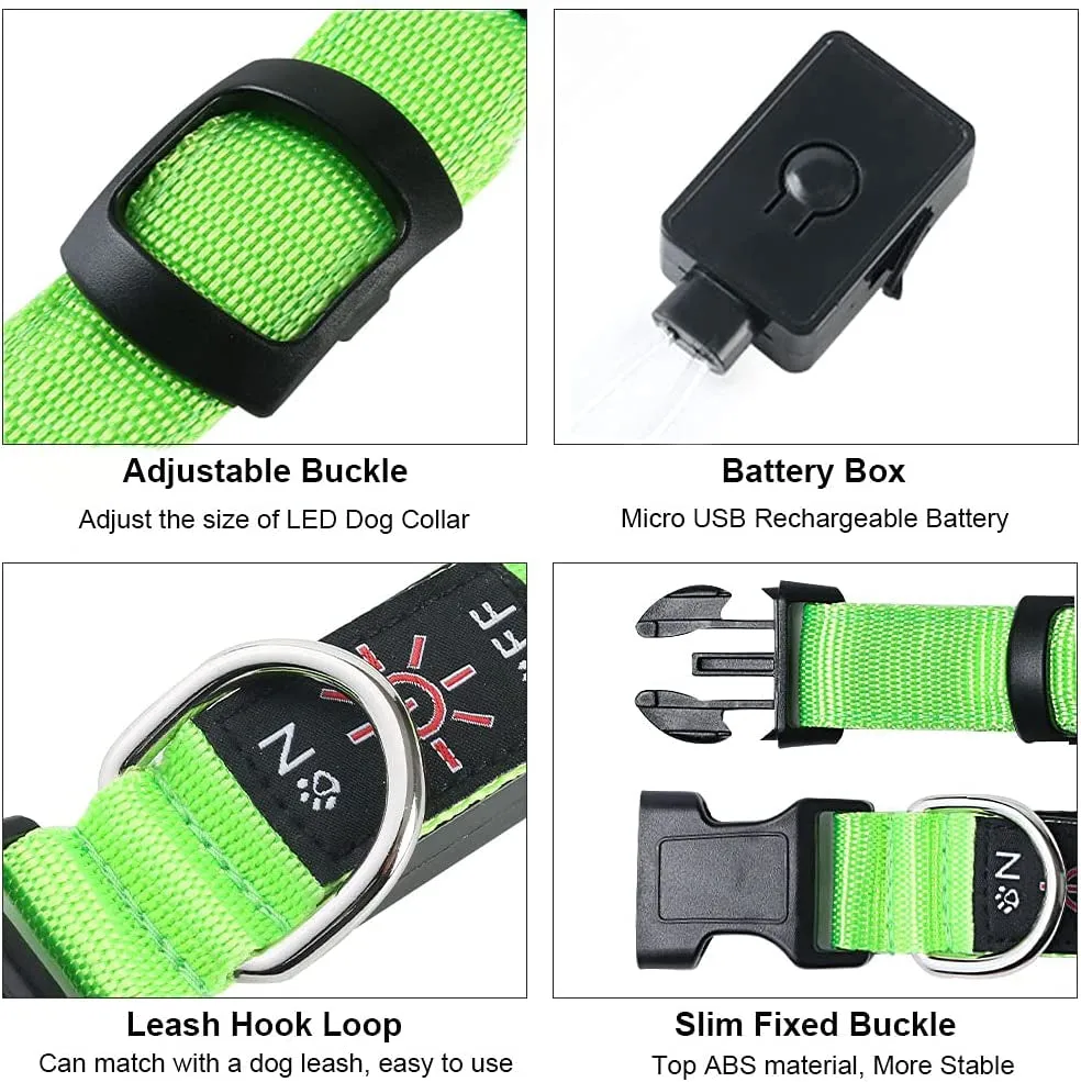 High Visibility Rechargeable Led Dog Collar, Green